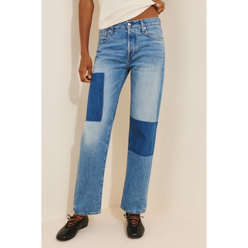 Madewell Women Cotton Shadow Patch Dean Easy Jeans 29" Blue Straight Leg Denim